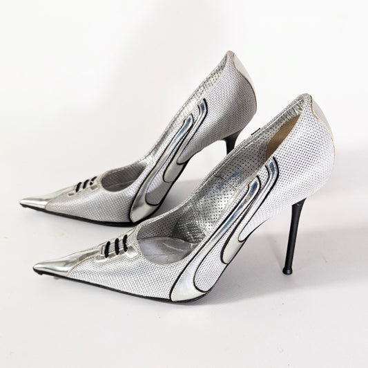 Gianmarco Lorenzi silver and black pump - FR38 | UK5| US6
