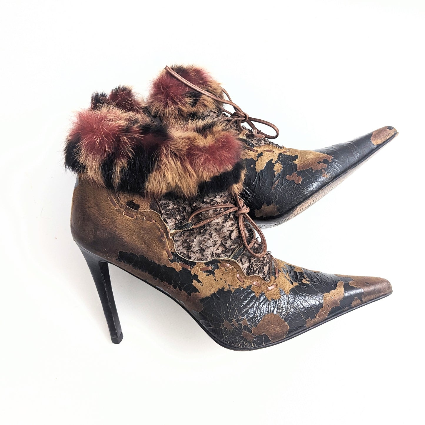 El Dantes cracked leather and fur ankle boots - EU39|UK6|US8