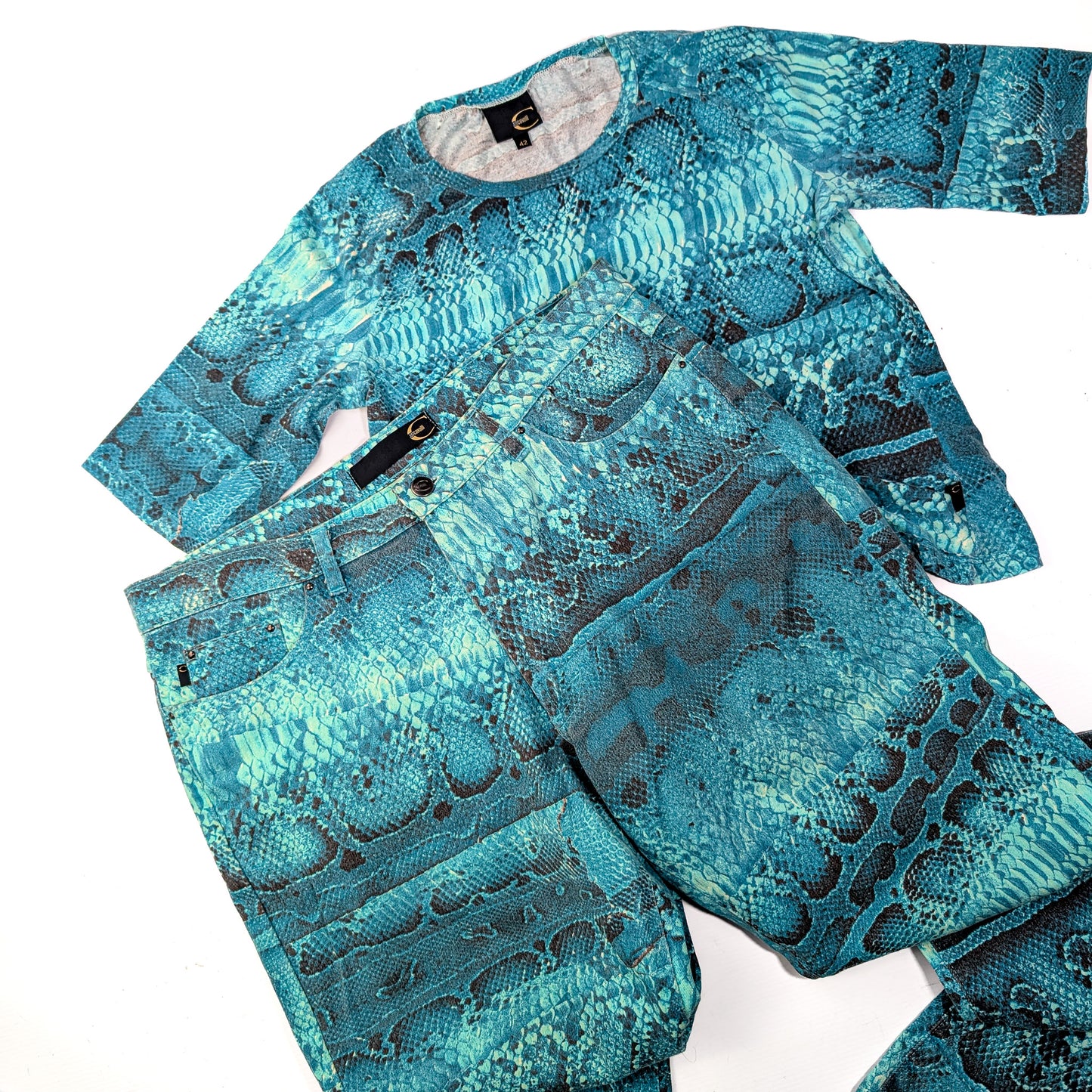 Cavalli Animal Print Blue Trousers Set - XL