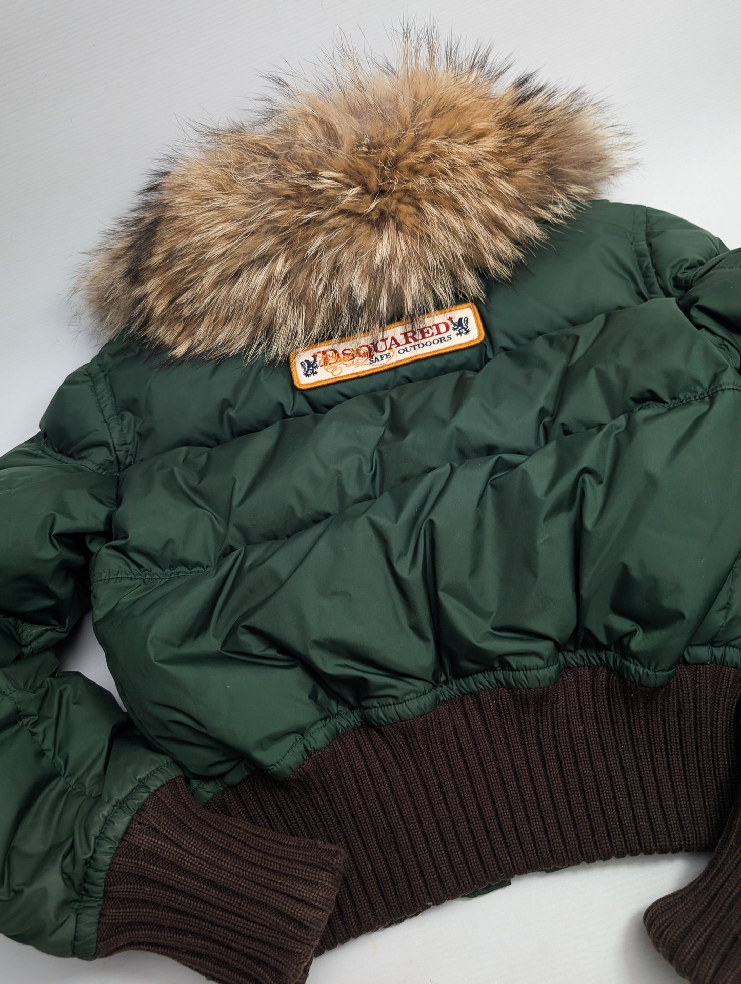 Dsquared2 short puffer jacket in green fur - S