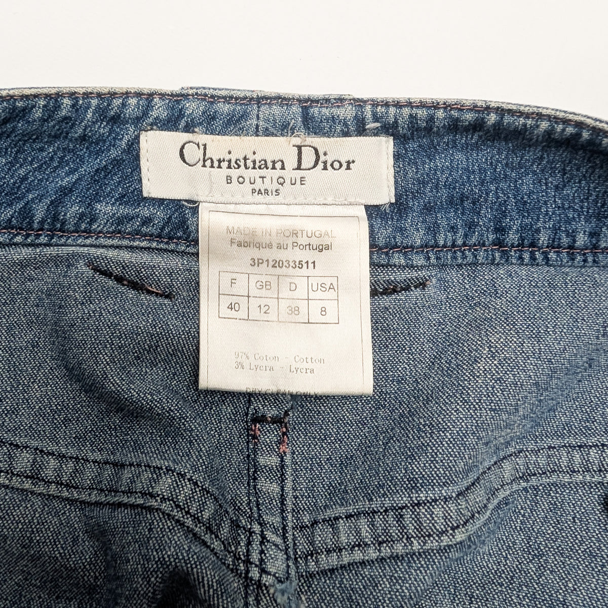 Dior by Galliano denim mini skirt with pink topstitching - M