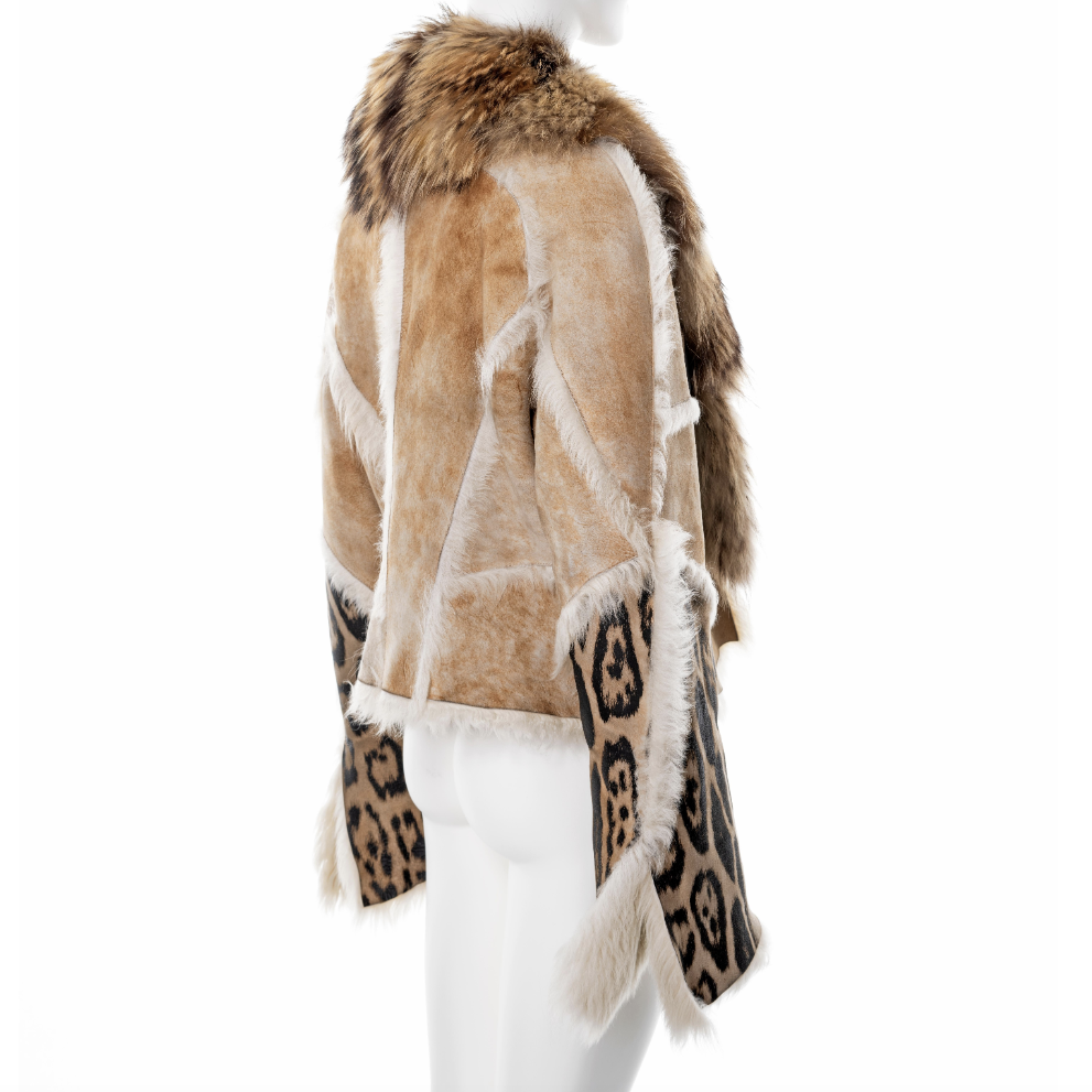 Roberto Cavalli leopard print sheepskin and fox fur jacket - F/W 2001