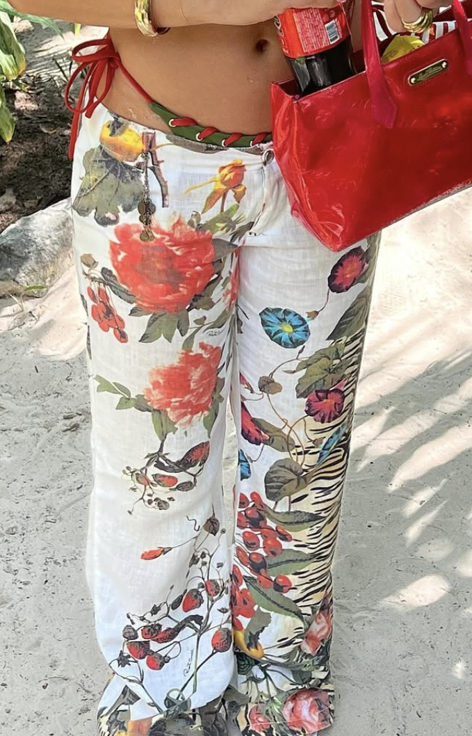 Roberto Cavalli floral print linen trousers - M