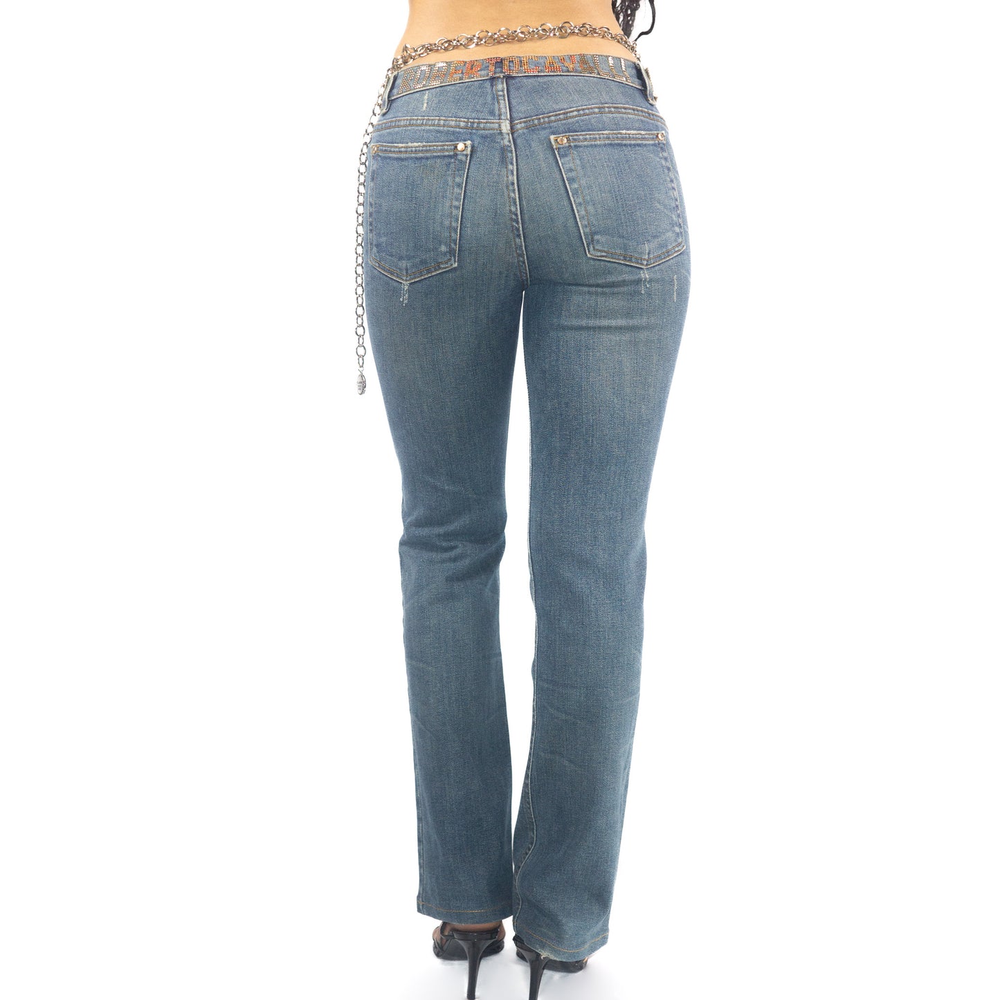 Jeans with rhinestone inscription "Roberto Cavalli" - S