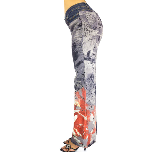 Cavalli abstract pattern and flower jeans pants - S