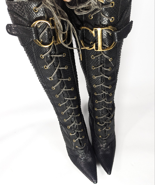 Dior by Galliano Fall 2000 Python Buckle Boots - EU37.5|UK4.5|US6.5