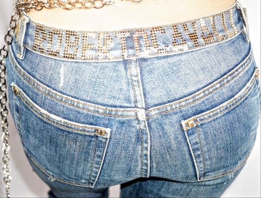 Jeans with rhinestone inscription "Roberto Cavalli" - S