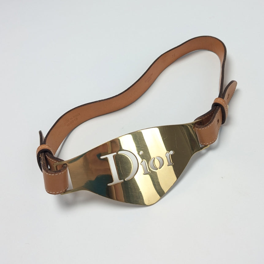 Brown belt with large gold buckle "Dior" by Galliano