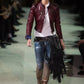 Dsquared2 Burgundy Lace-Up Leather Jacket