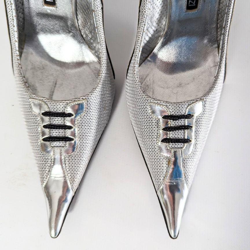 Gianmarco Lorenzi silver and black pump - FR37 | UK4| US5.5