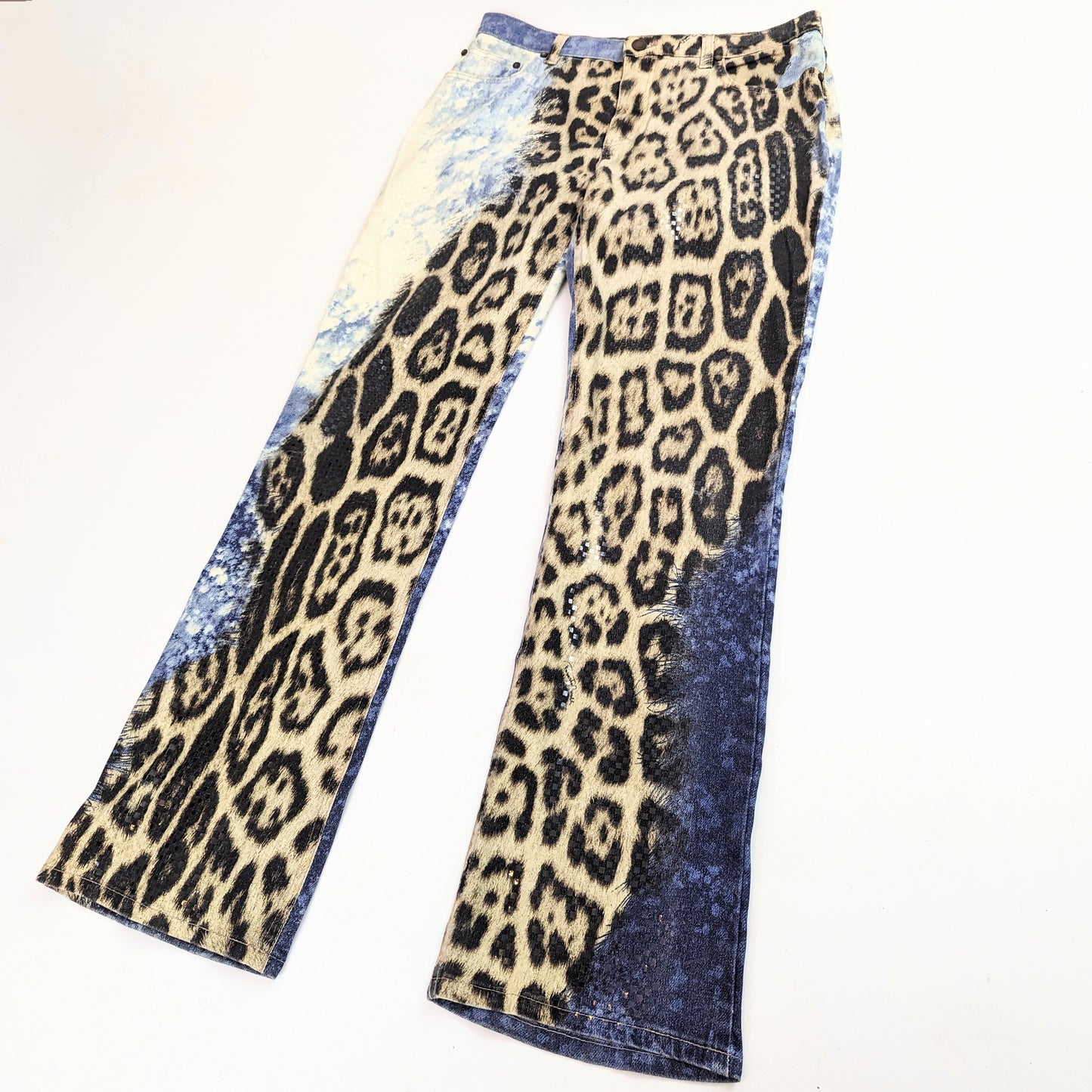 Roberto Cavalli leopard tie and dye shimmering jeans - available in 2 sizes: M and L