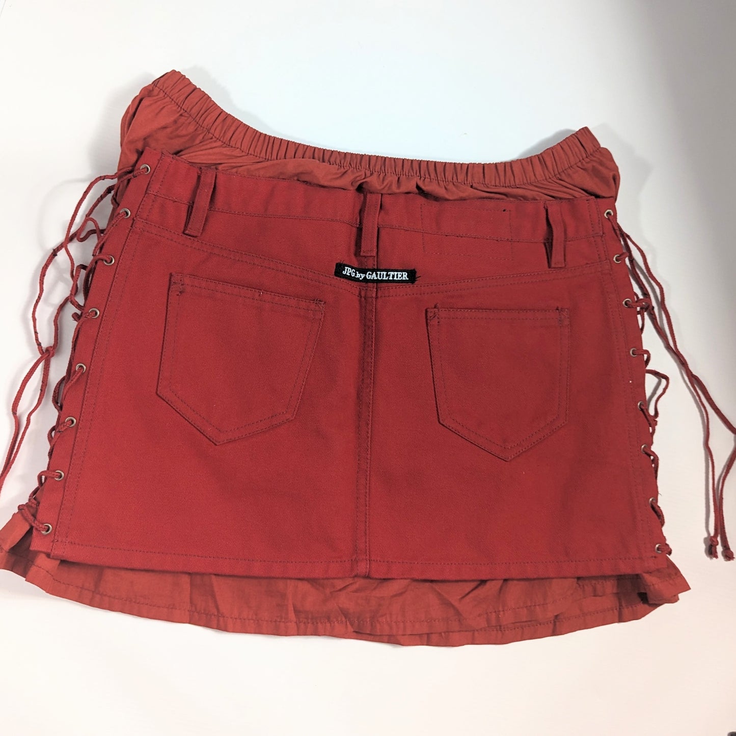 Paul Gaultier red denim skirt with boxer effect - M