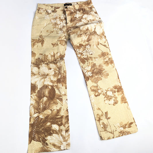 Roberto Cavalli shimmering beige floral jeans - S