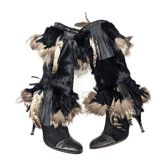 El Dantes fur and feather boots - EU40|7UK|9US