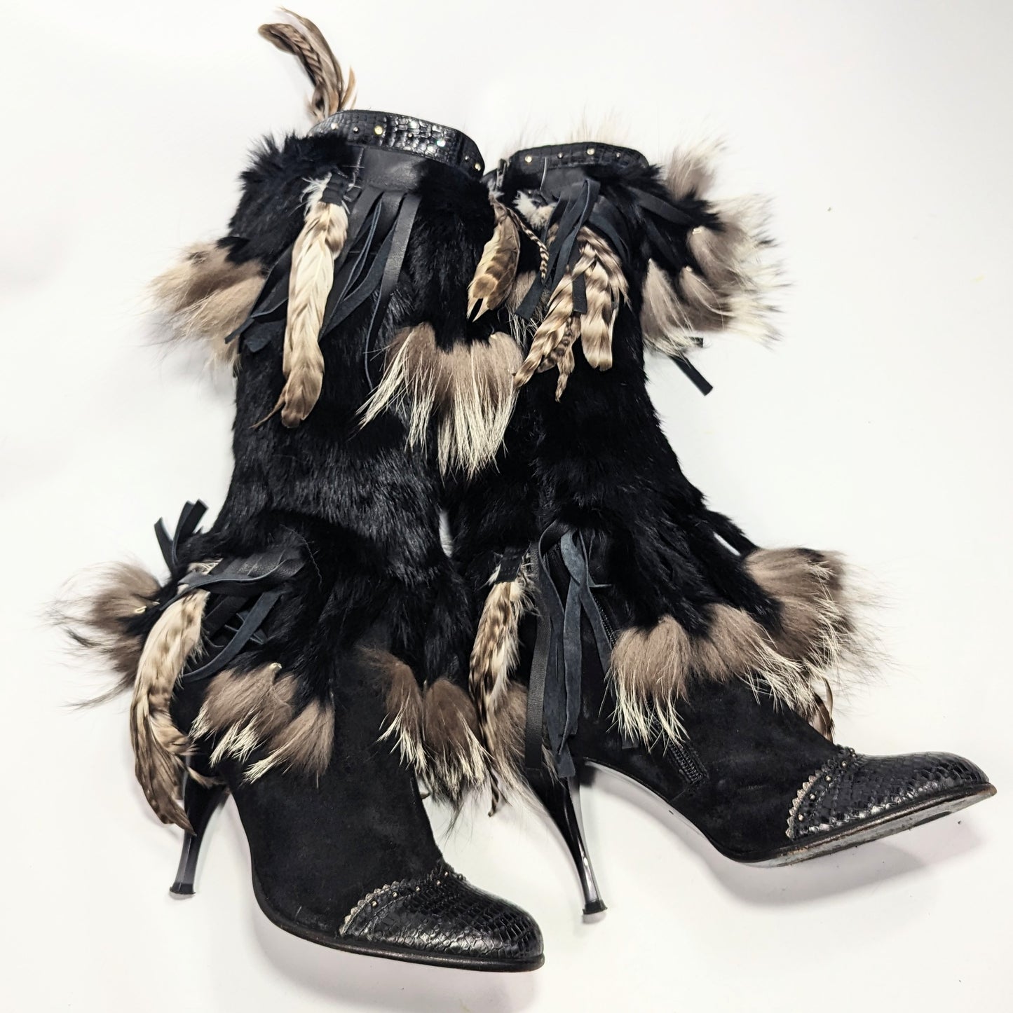 El Dantes fur and feather boots - EU37|4UK|5US