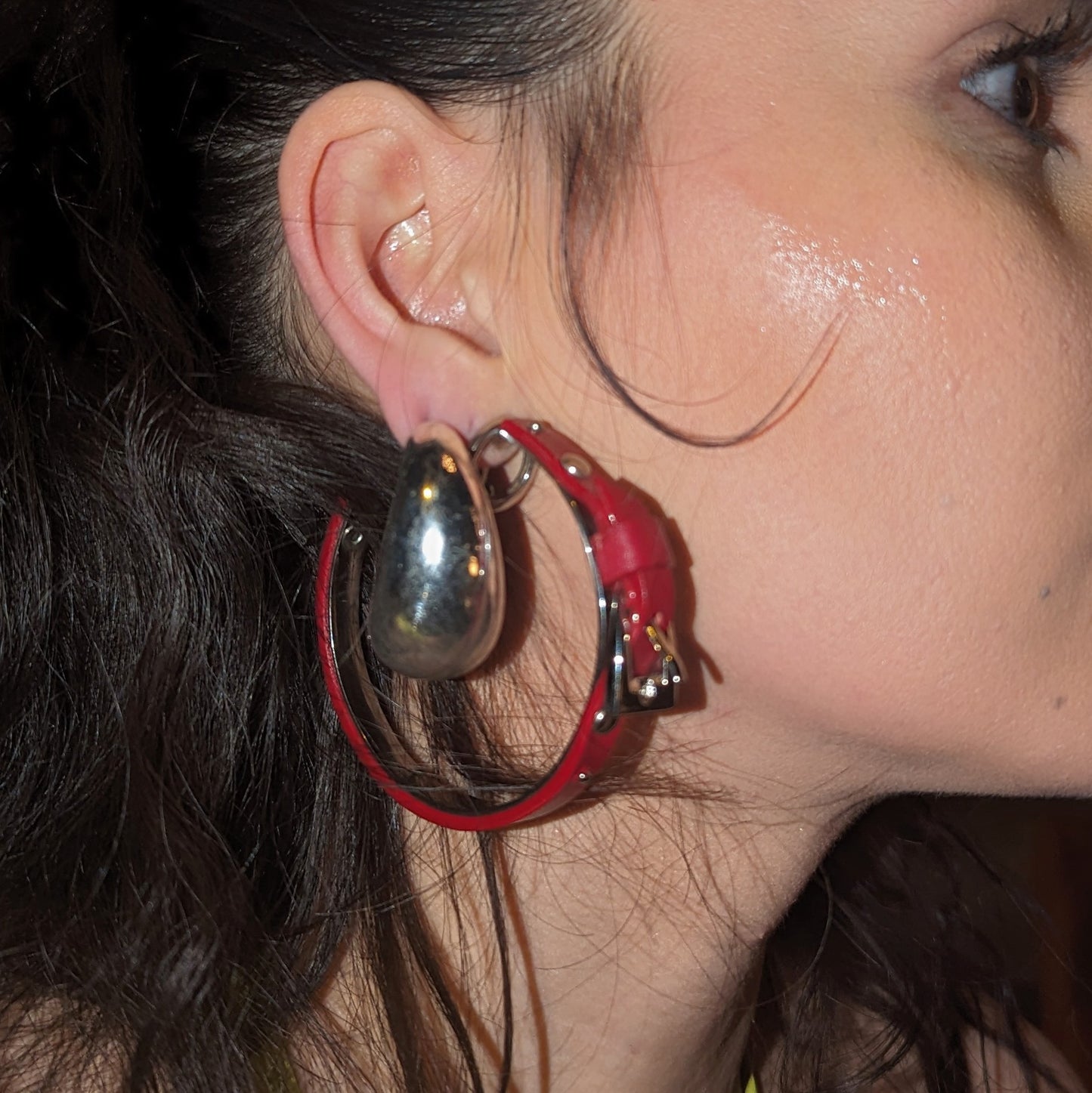 Dior earring by Galliano in burgundy leather