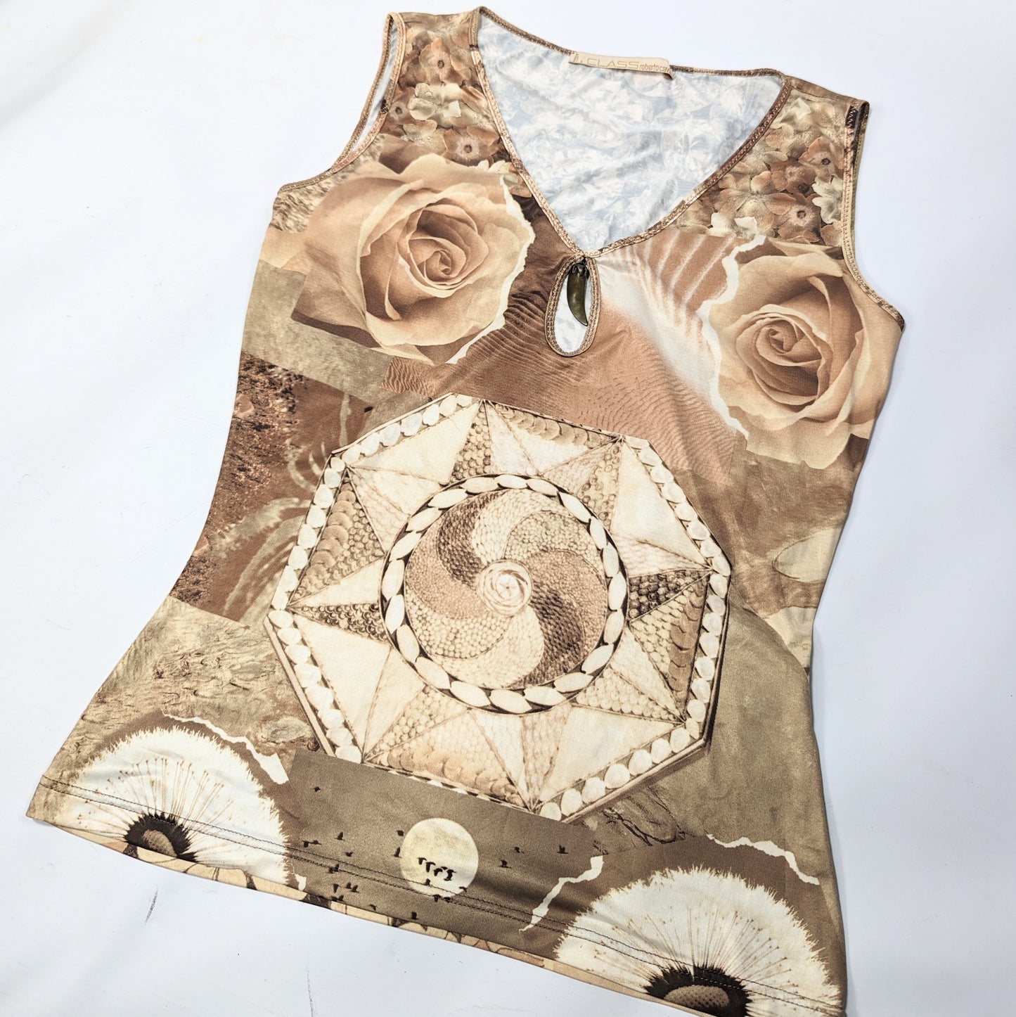 Roberto Cavalli psychedelic beige tank top