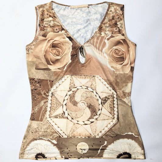 Roberto Cavalli psychedelic beige tank top