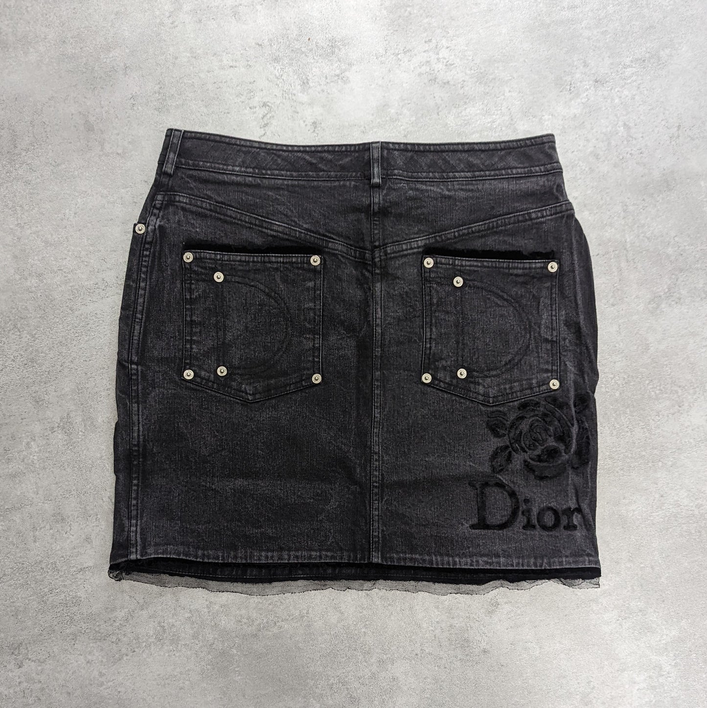 Gray denim mini skirt with "Dior" inscription - L