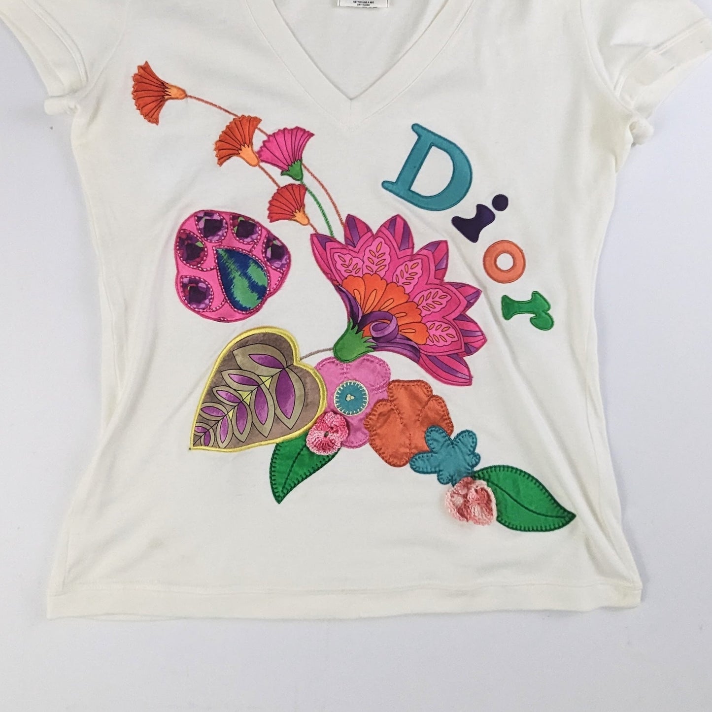 Dior embroidered V-neck t-shirt by Galliano - S