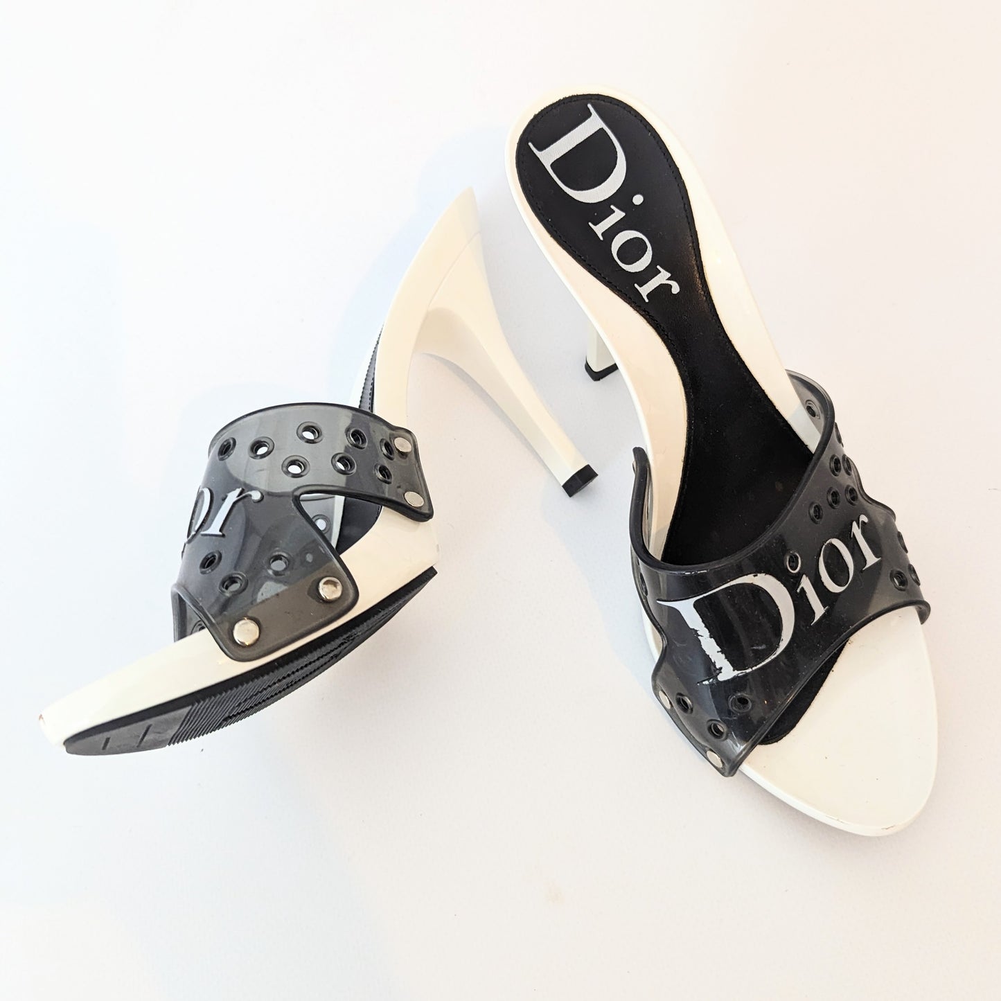 Dior white and black Jelly mules by Galliano - FR37|4UK|5,5US