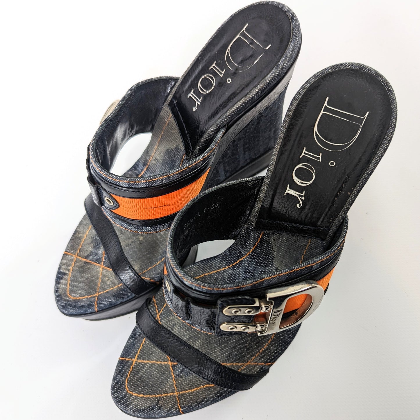 Dior denim monogram wedge mules by Galliano S/S 2006 - FR38,5|5,5UK|8,5US