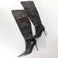 El Dantes Thigh High Boots in Biker-Effect Leather, Embellished with Beads - FR41|7.5UK|9US