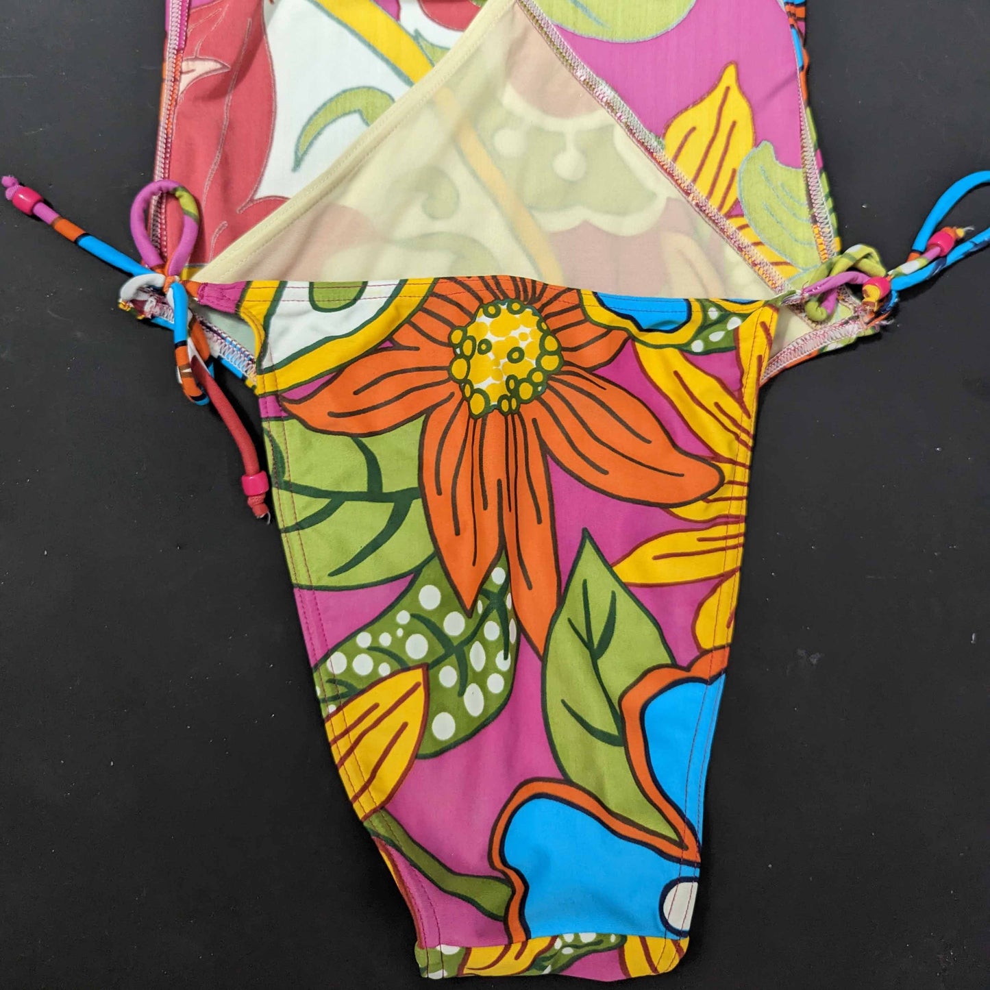 Dior swimsuit and sarong by Galliano - Multicolored flower pattern.