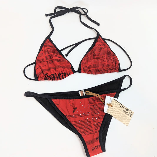 Galliano red and black newspaper print bikini swimsuit - M/L