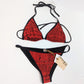 Galliano red and black newspaper print bikini swimsuit - M/L