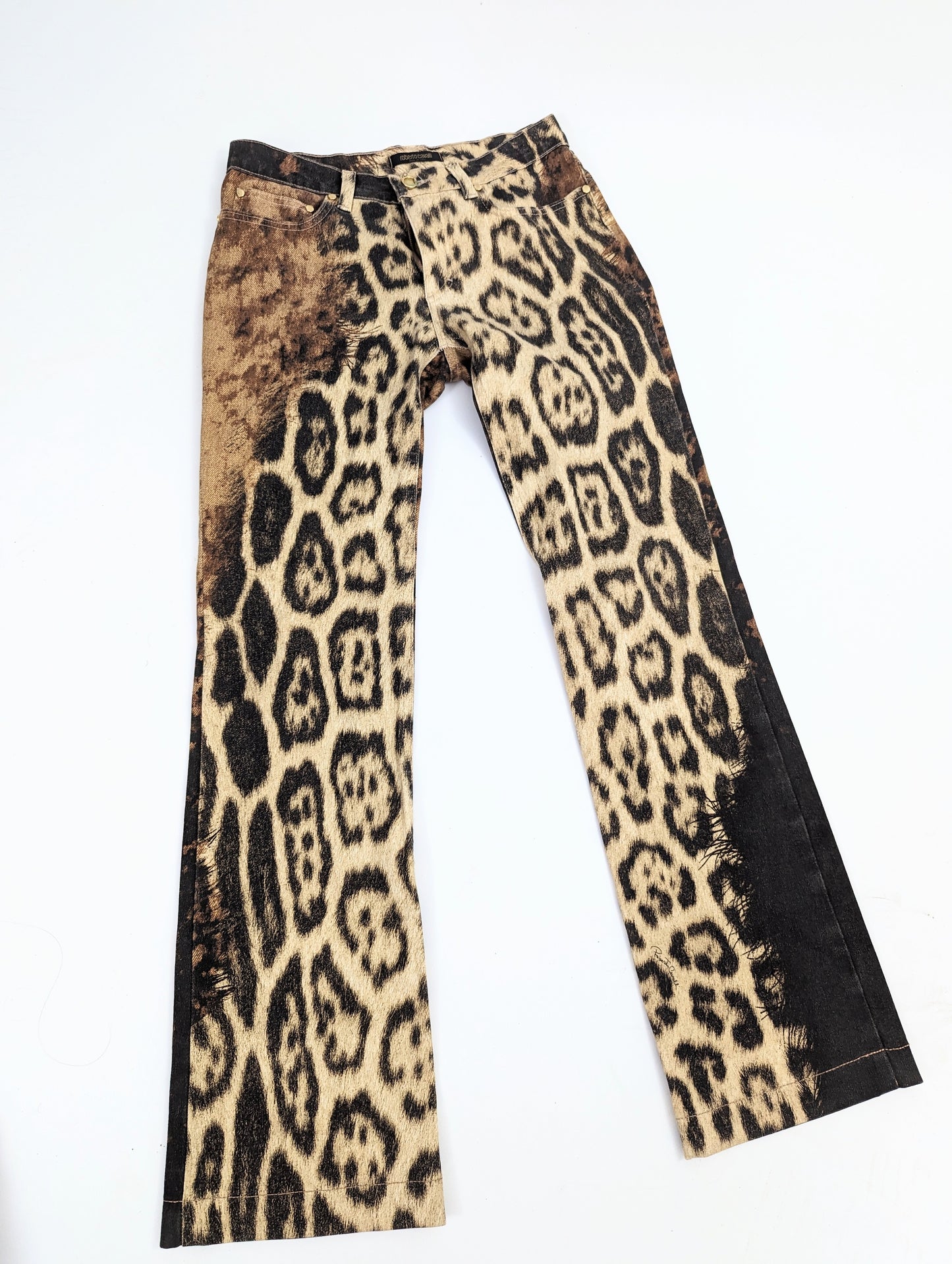 Roberto Cavalli leopard fur trompe l'oeil jeans pants - XS