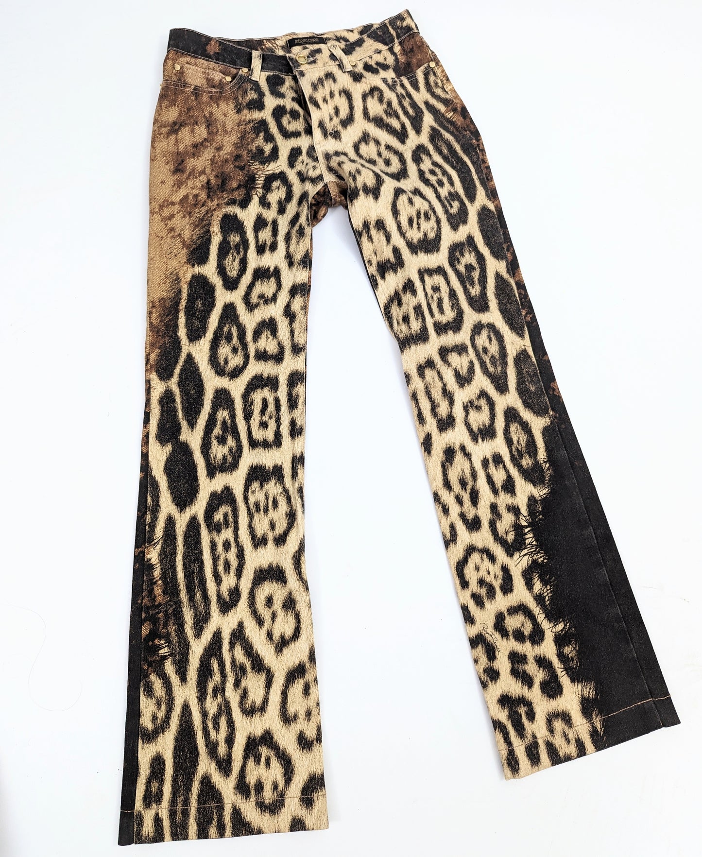 Roberto Cavalli leopard fur trompe l'oeil jeans pants - XS