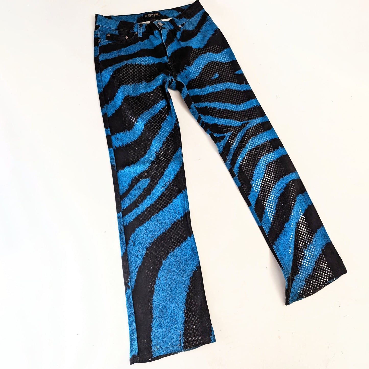 Sparkling jeans Roberto Cavalli zebra motif trompe l'oeil blue - M