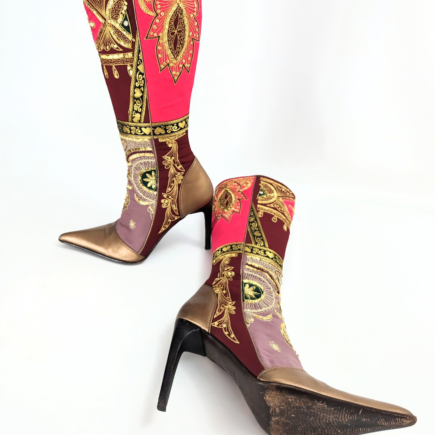 Oriental pink El Dantes boots decorated with rhinestones - EU37|UK4|US5,5