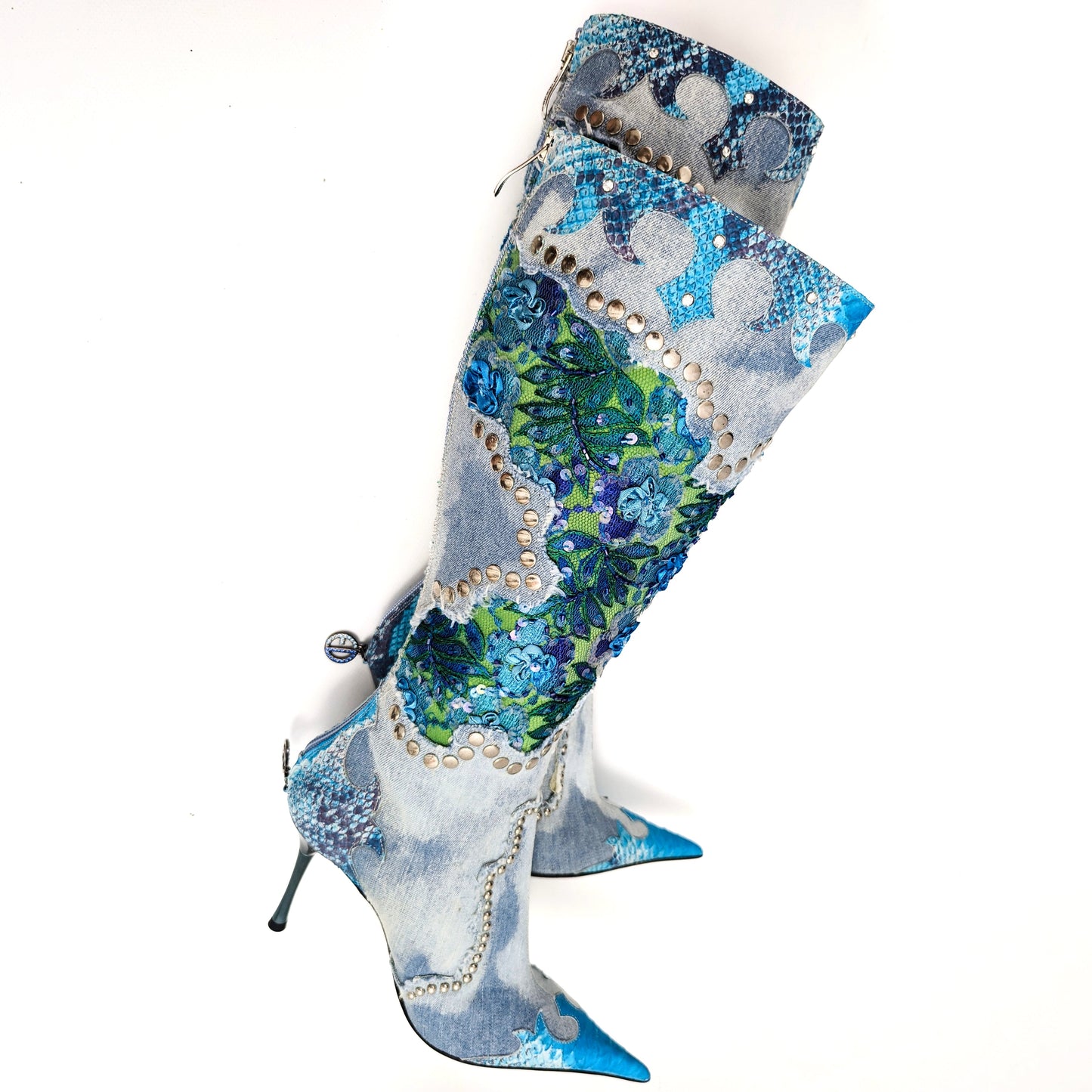 Sequin Embellished Denim El Dantes Boots - EU39|6UK|8US