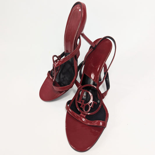 Red patent sandals with Dior logo by Galliano -EU36|UK3,5|US5,5