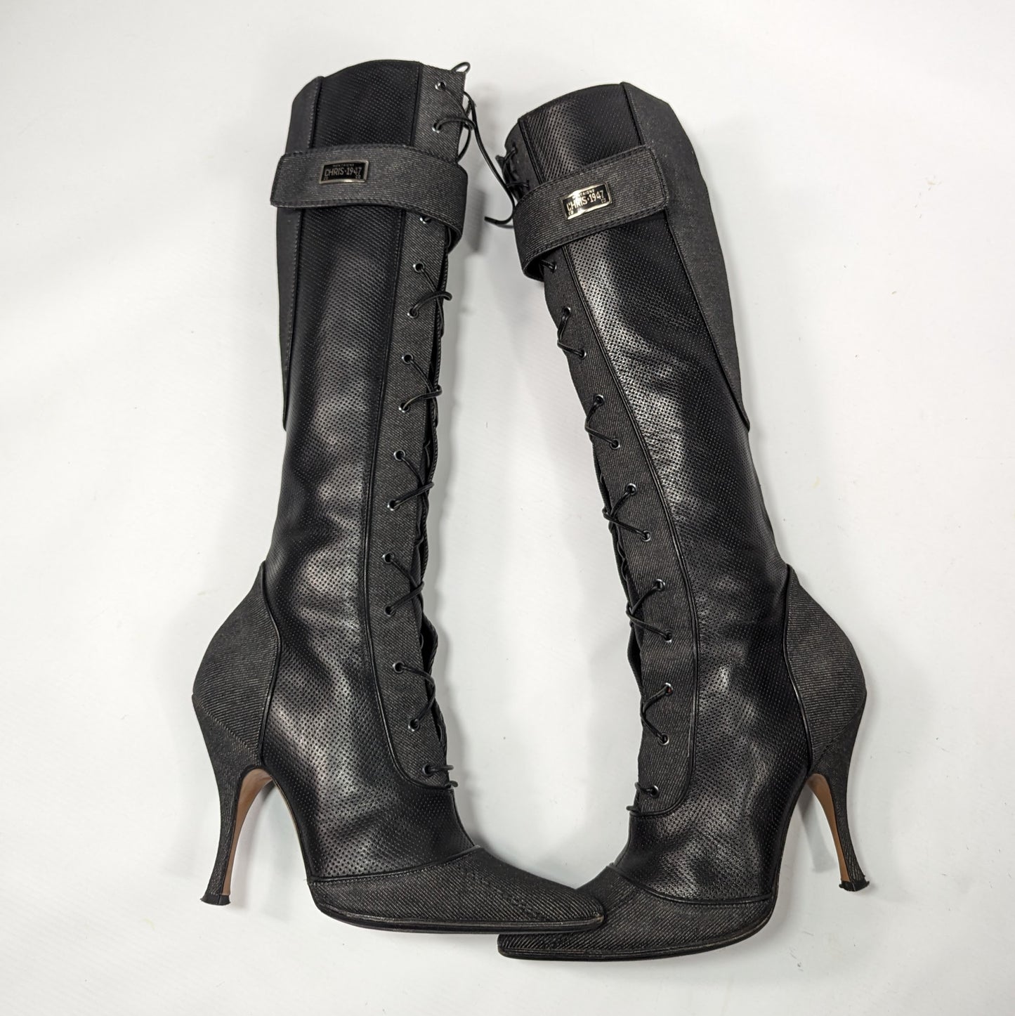 Dior denim and leather boots by Galliano - EU38|5UK|7US