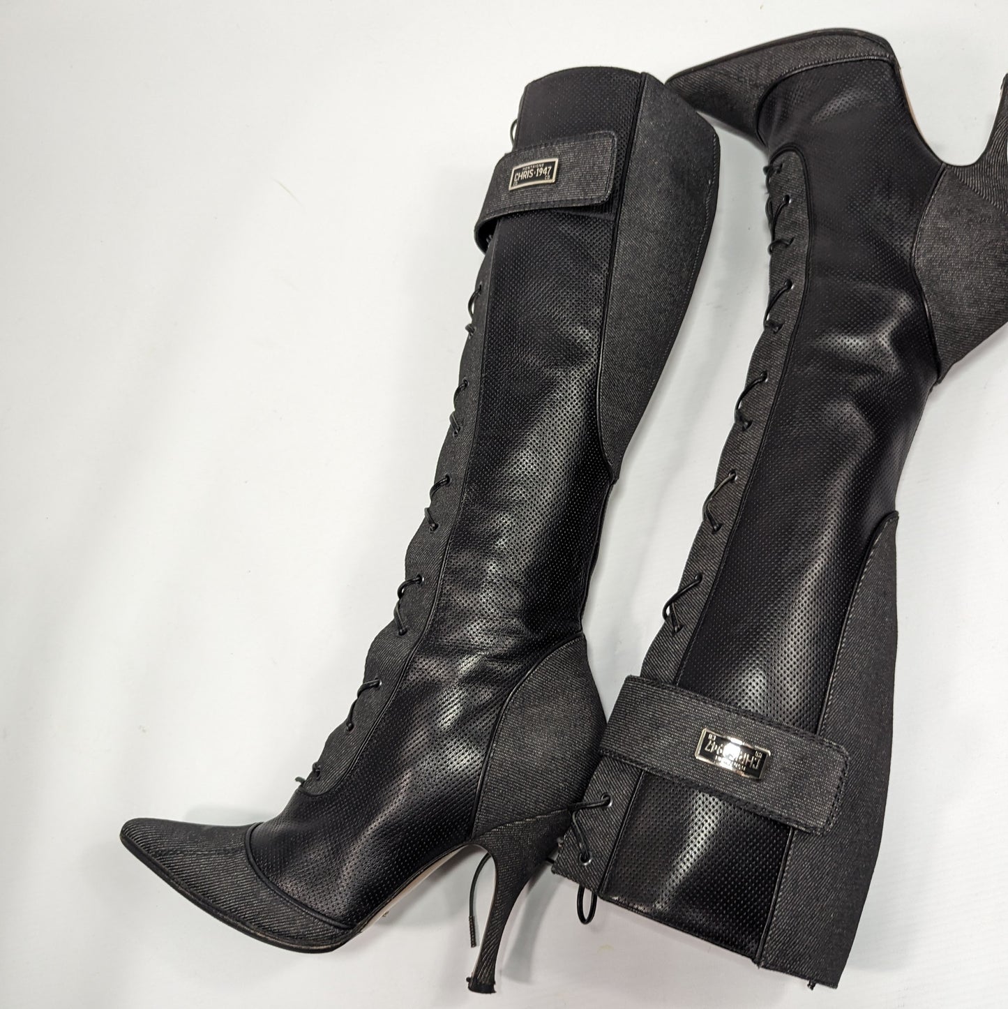 Dior denim and leather boots by Galliano - EU38|5UK|7US