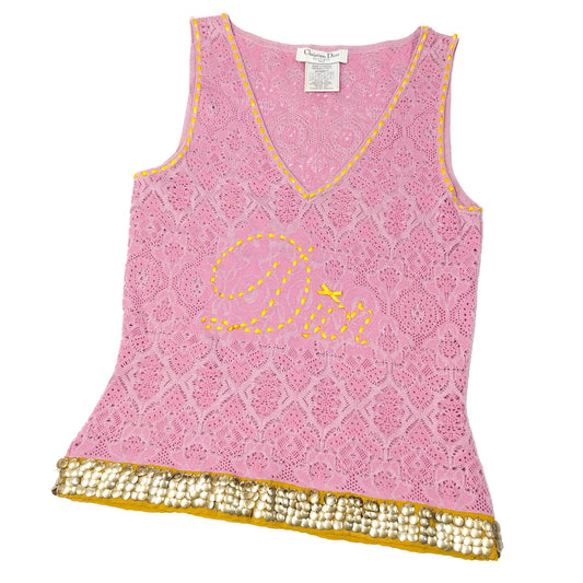 Dior embroidered pink tank top by Galliano