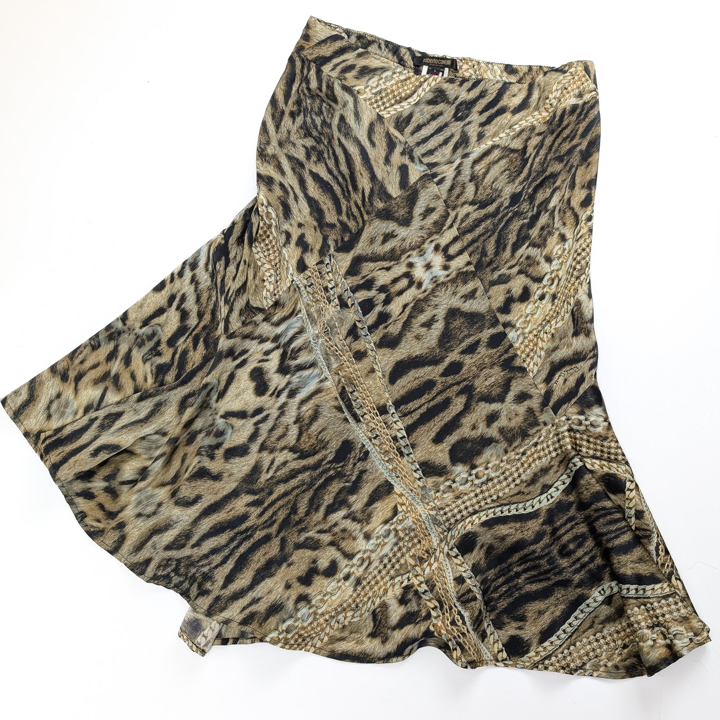 Roberto Cavalli Animal Print Silk Skirt - L