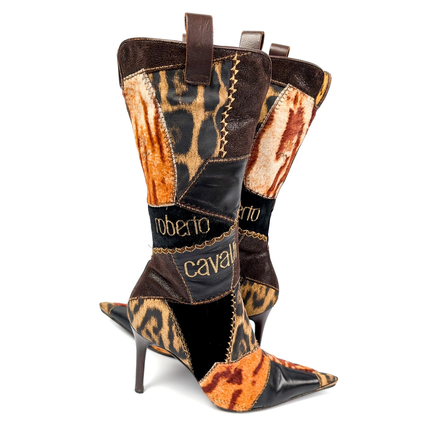 Roberto Cavalli patchwork leather and fur boots - EU39|UK6|US8