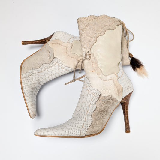 Beige suede and leather patchwork ankle boots - EU38|5UK|7US