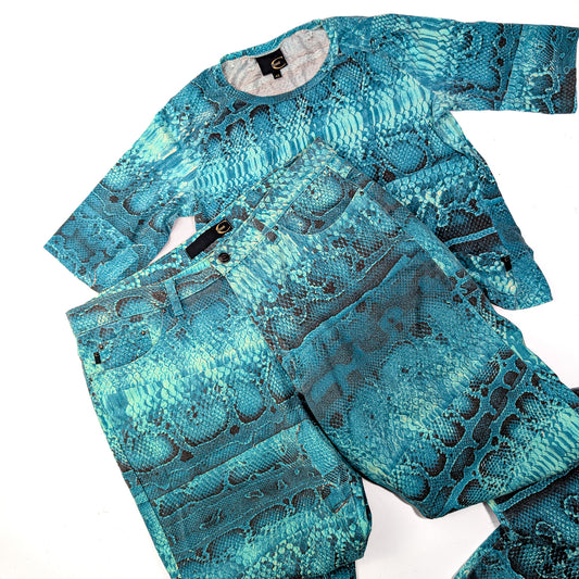 Cavalli Animal Print Blue Trousers Set - XL