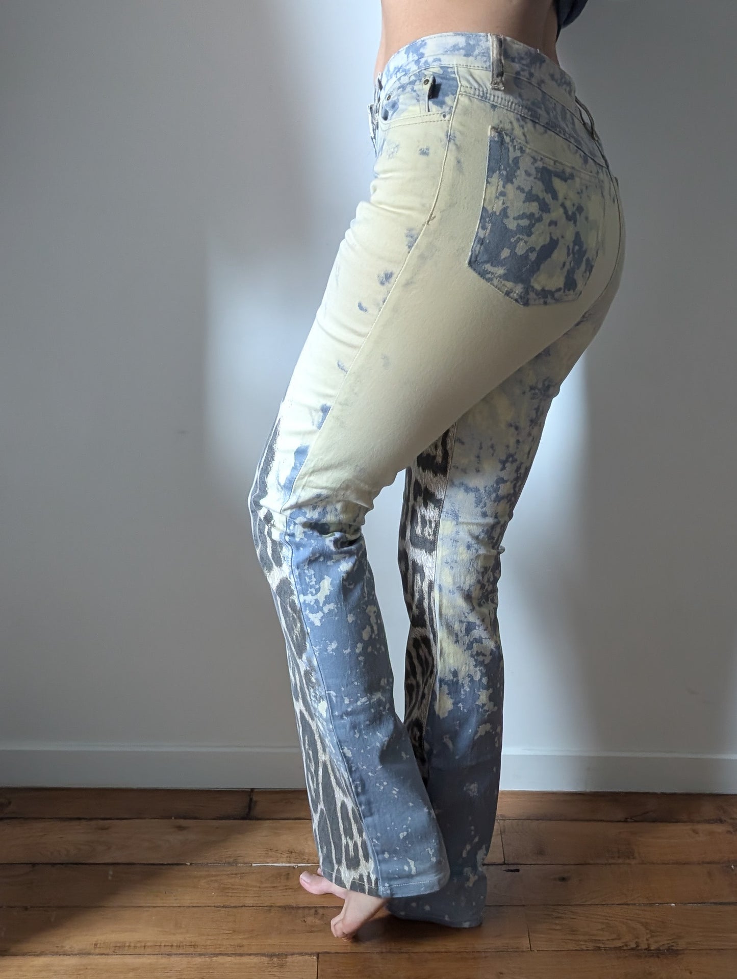 Cavalli leopard tie and dye jeans - M