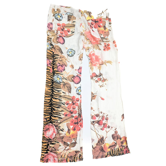 Roberto Cavalli floral print linen trousers - M