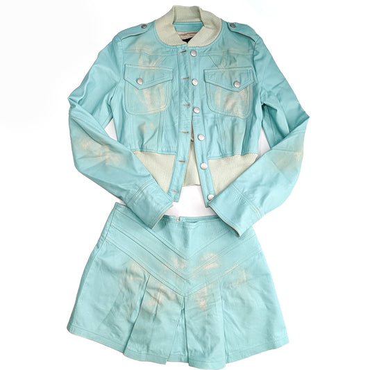 Roberto Cavalli leather jacket and skirt set.