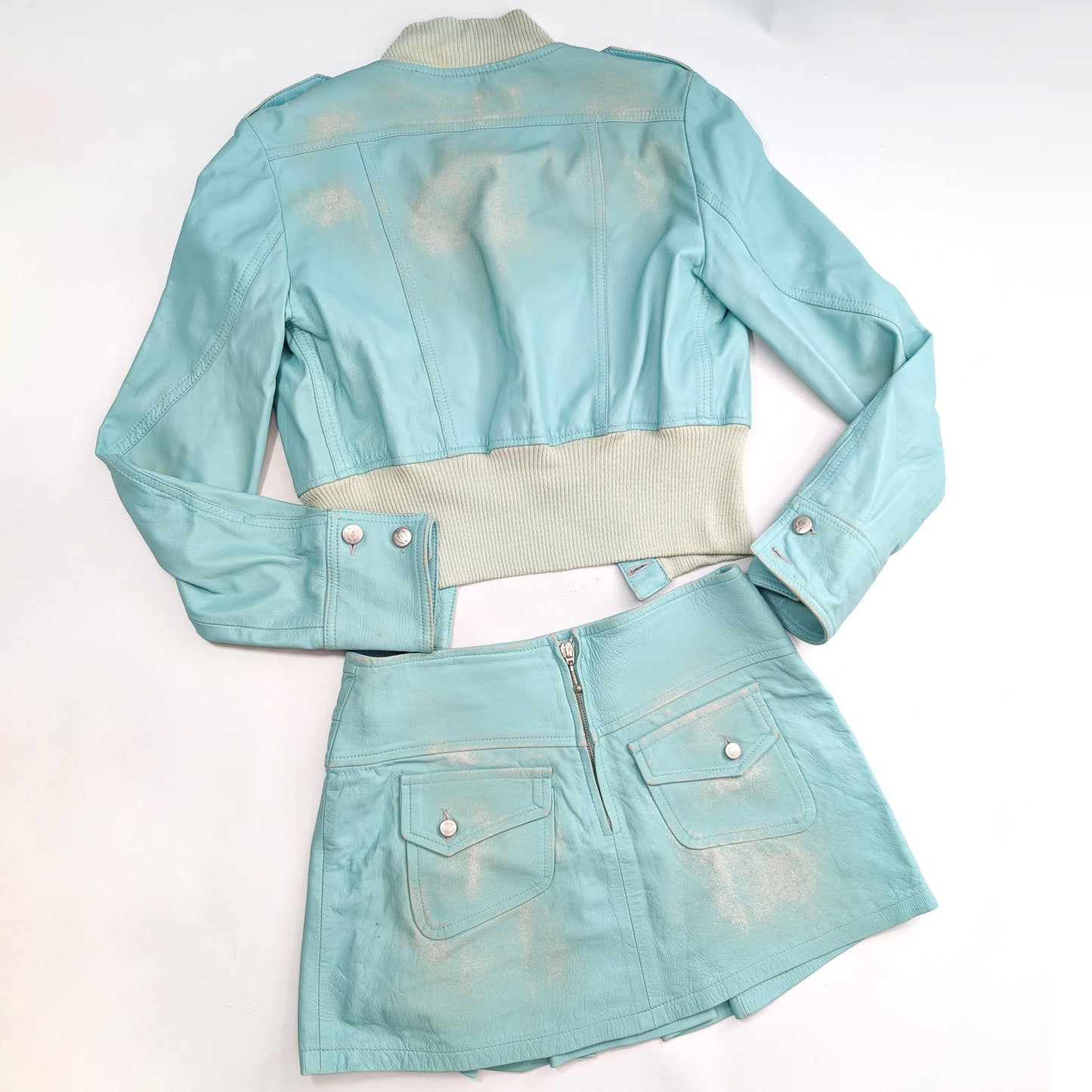 Roberto Cavalli leather jacket and skirt set.