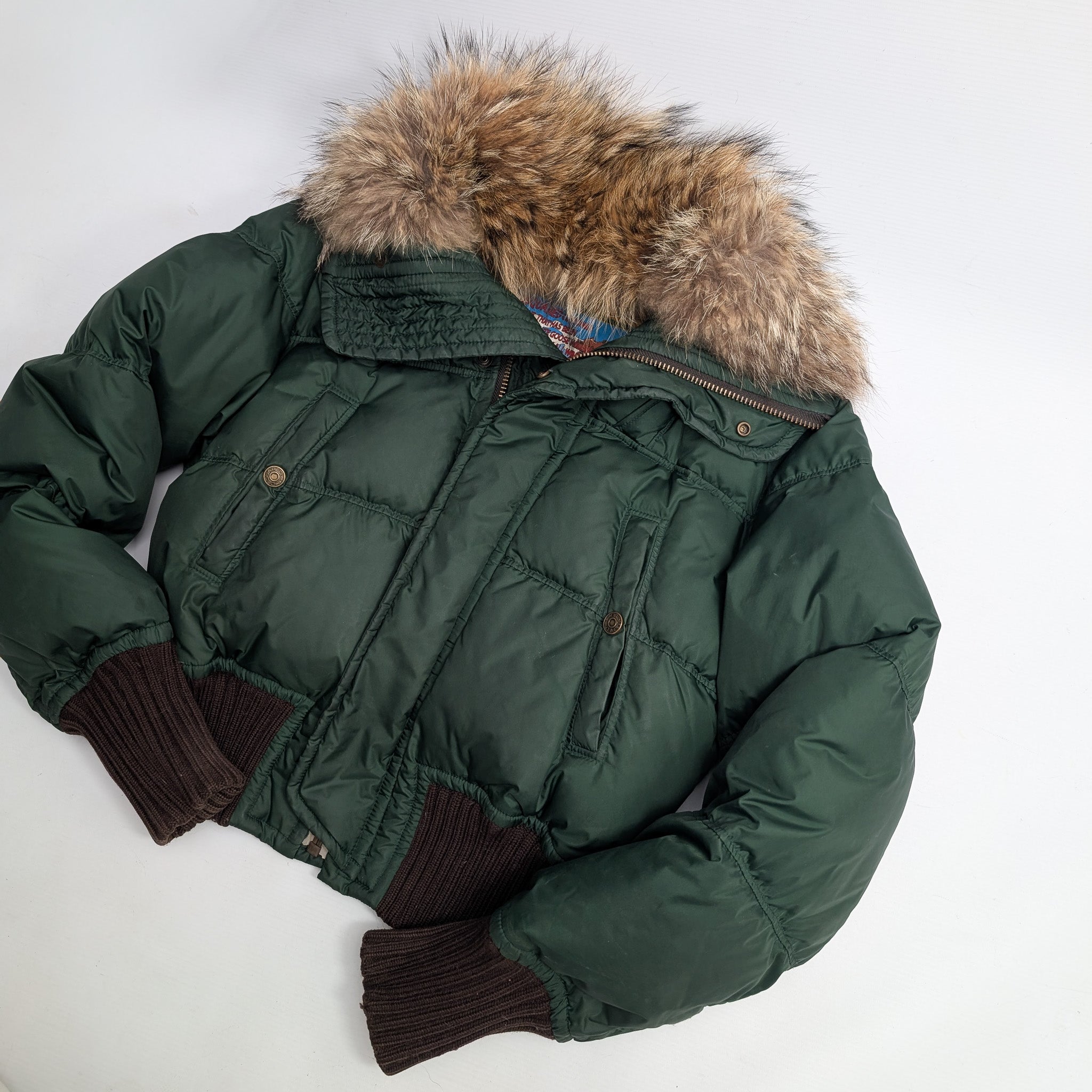 Dsquared2 short puffer jacket in green fur - S – Al fintage