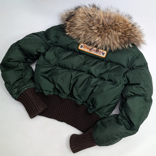 Dsquared2 short puffer jacket in green fur - S