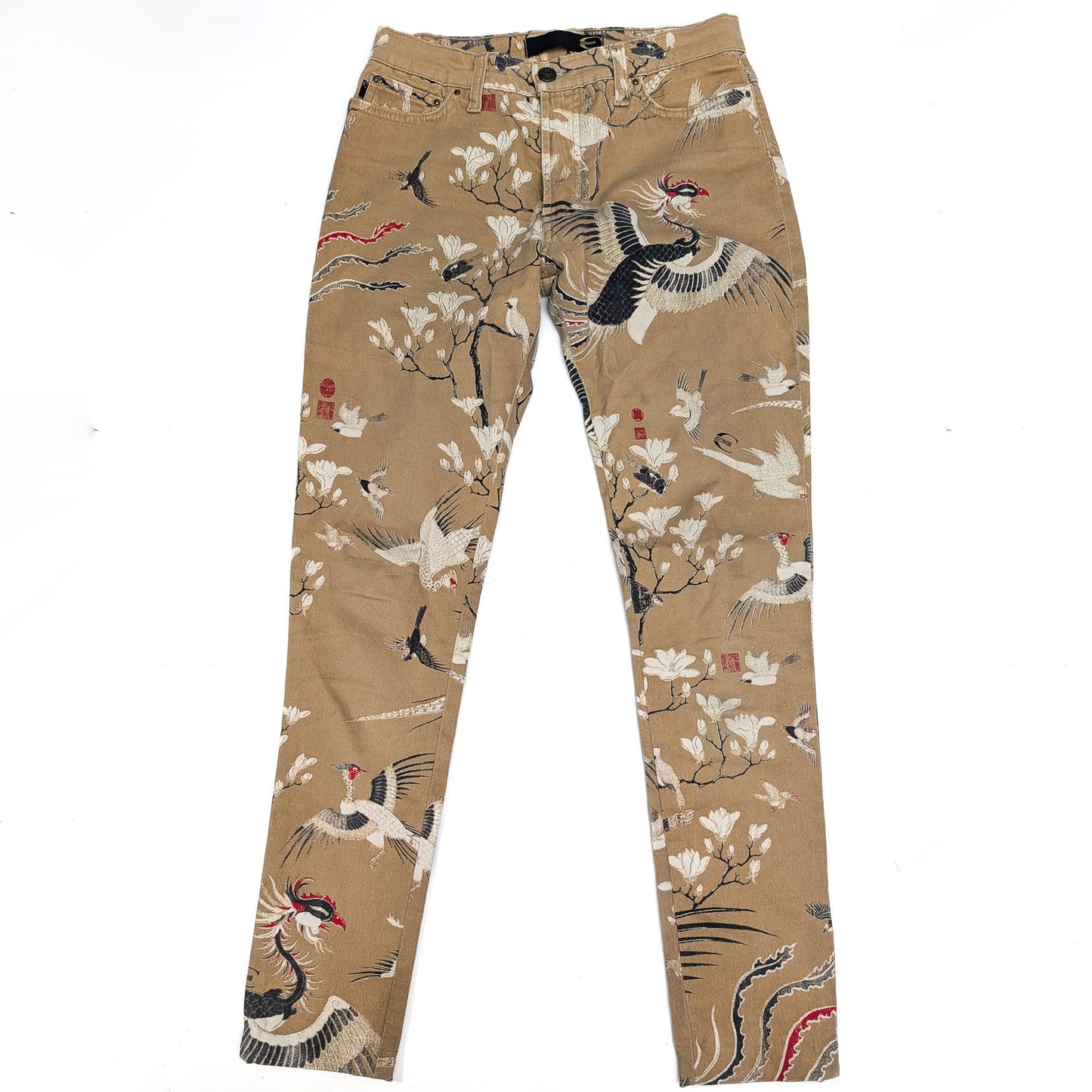 Cavalli beige stretch jeans with oriental print - XS/S